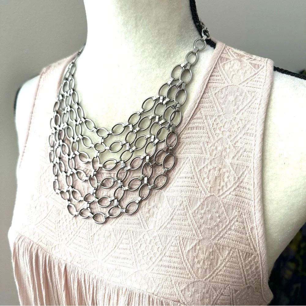 Chainmail Bib Oval Link Stainless Steel Statement Necklace